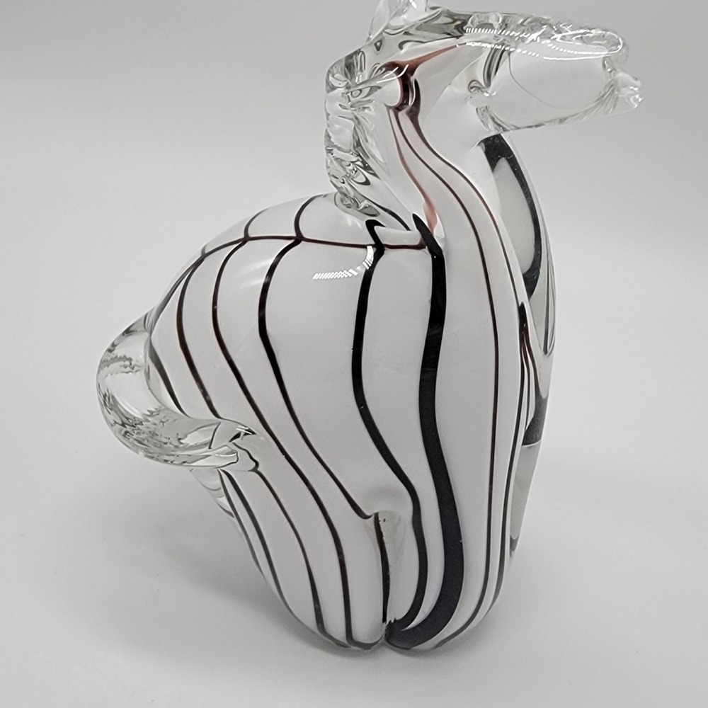 Art Glass Zebra Black & White Hand Blown Animal Figurine 7.5" Home Decor